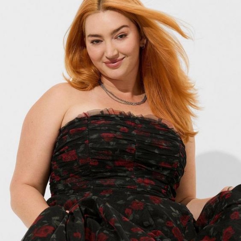 Betsey Johnson Maxi Strapless Ruffle Tea Dress